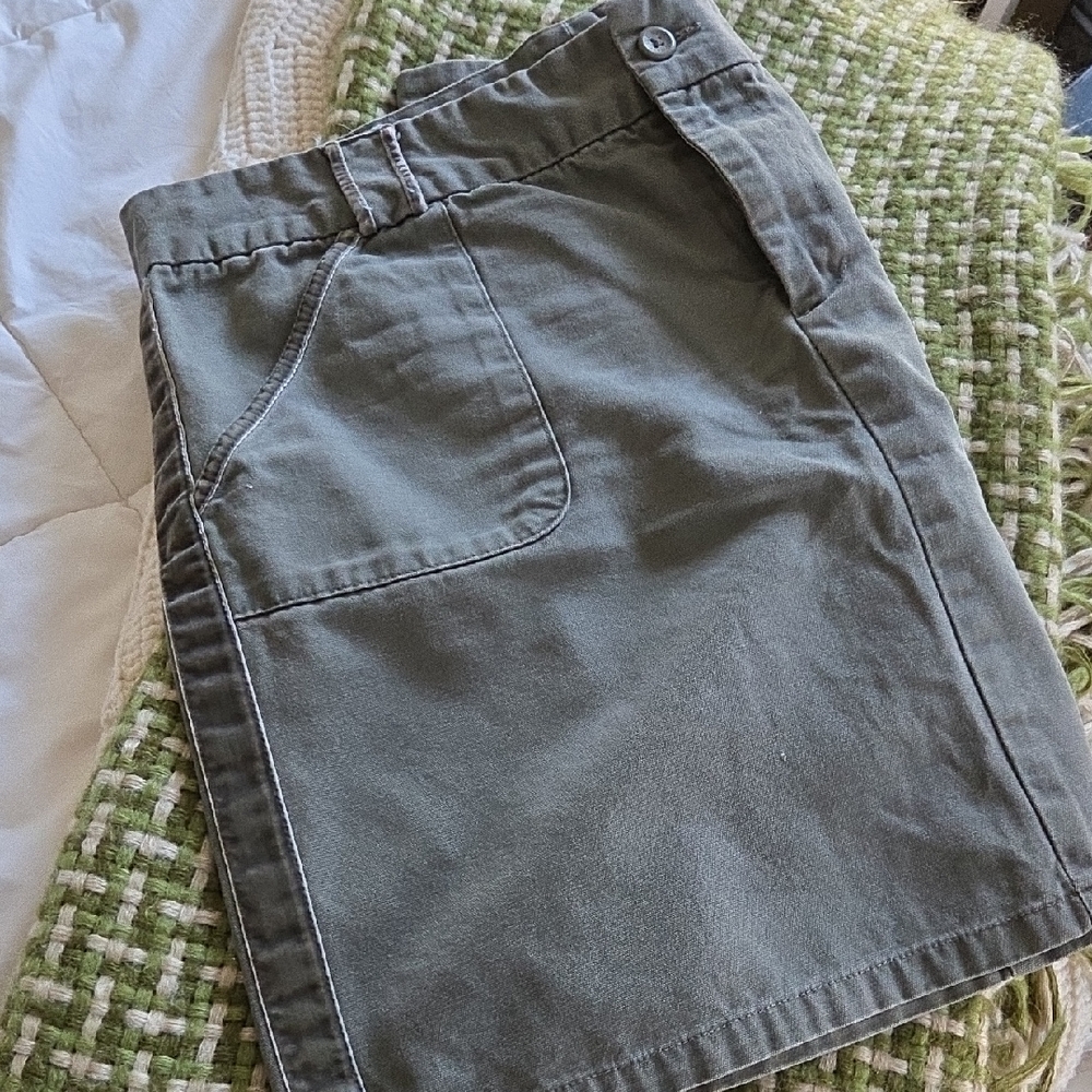 Vintage OLD NAVY Flat Front Olive Green Skirt w/Velvet Trim